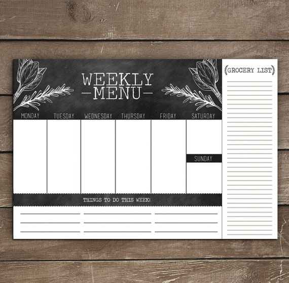 Weekly Menu Planner Grocery List To Do List Rustic Kitchen Etsy