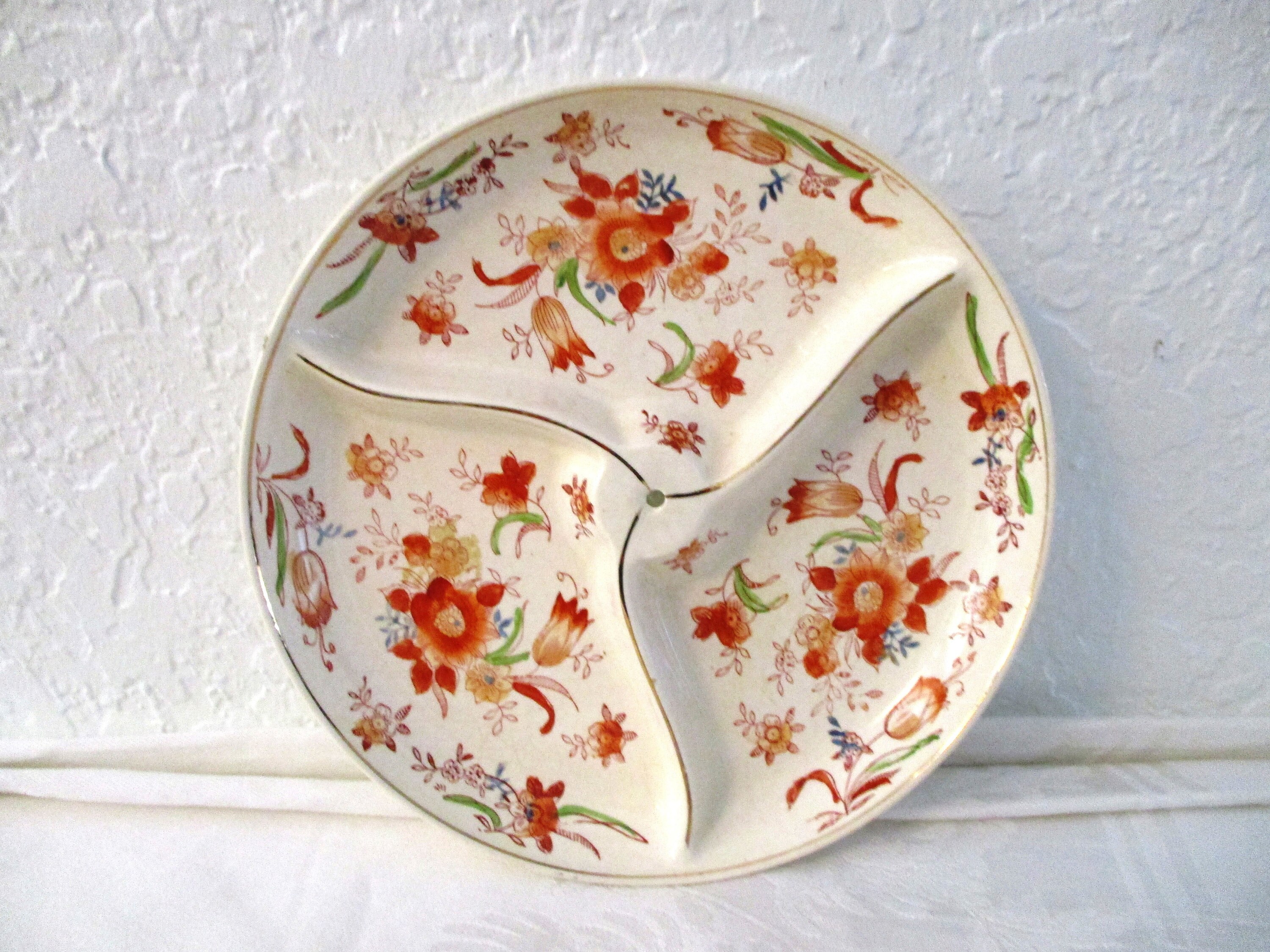 Japanese Coral Floral Divided Dishes Pair Etsy