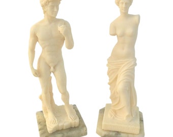 Vintage David & Venus De Milo Reproduction Resin Figurines, a Pair