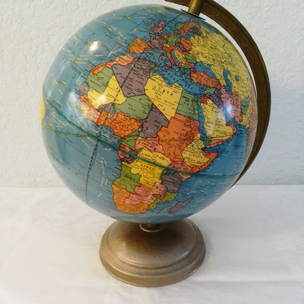 1950s Scholastic 10.5" Turquoise World Globe