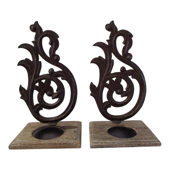 Rustic Wood & Metal Candle Holders Pair Etsy