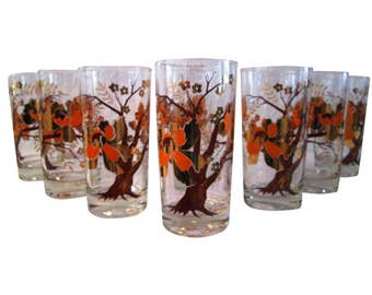 Culver Gold Cherry Blossom Tree Tumblers, S/8