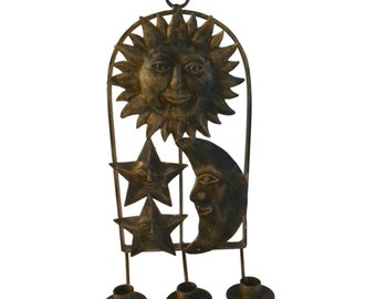 1980s Celestial Wall Mount Iron & Metal Candle Sconce