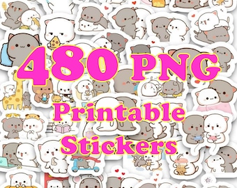 480 PNG stickers, sticker png bundle, Peach Cat stickers, Mochi Cat printable stickers, Peach Goma sticker designs, sticker downloads Set1