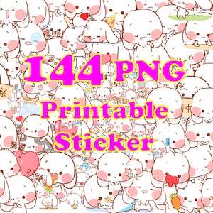 144 pegatinas PNG, paquete de pegatinas png, pegatinas de Milky Bunny, pegatinas imprimibles de Cute Rabbit, diseños de pegatinas de Bunny, descargas de pegatinas