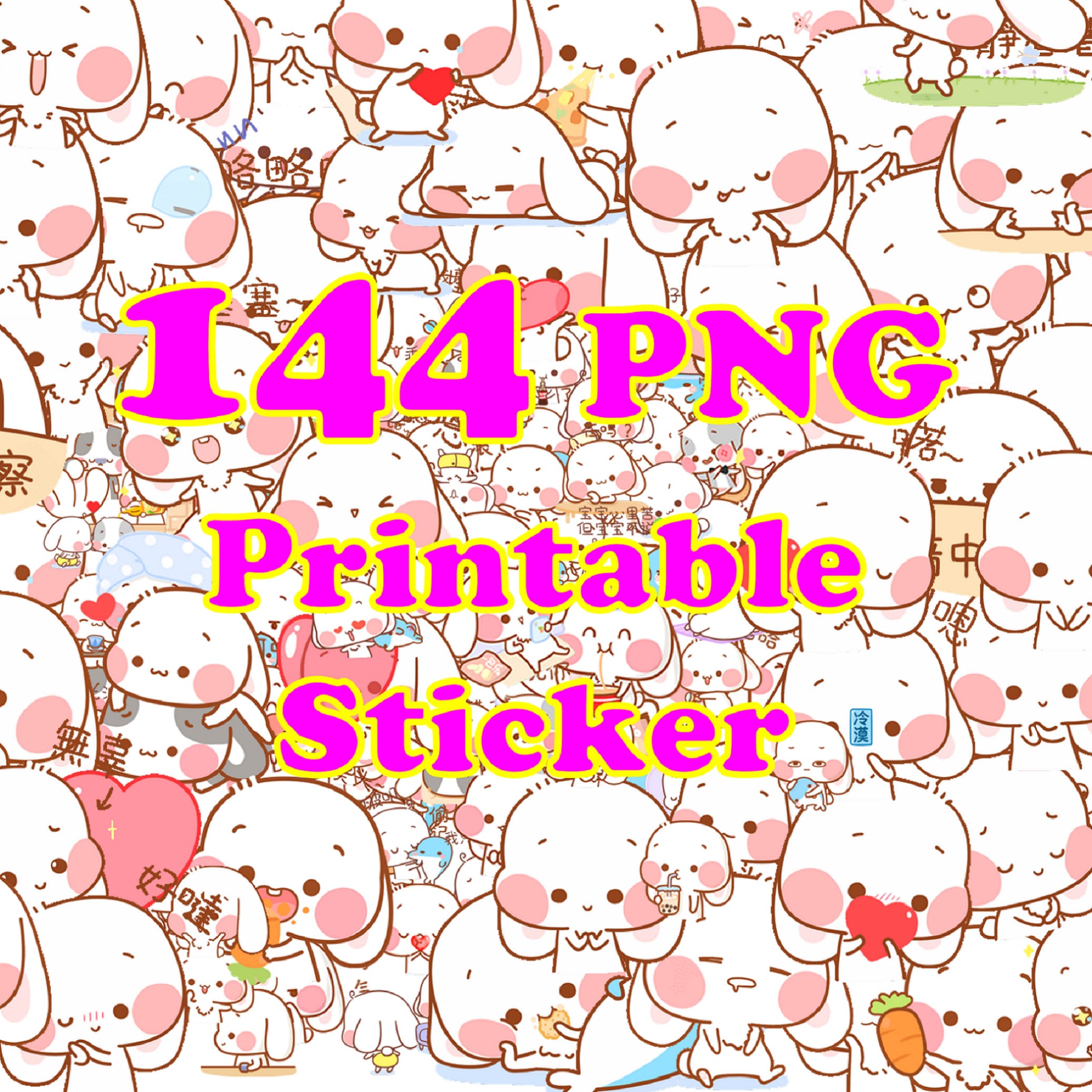 144 PNG Stickers, Sticker Png Bundle, Milky Bunny Stickers, Cute Rabbit