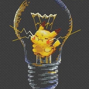 14 CT Pikachu in the light bulb Cross Stitch Pattern