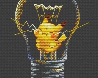 14 CT Pikachu in the light bulb Cross Stitch Pattern