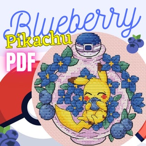 14 CT Blueberry Pikachu Cross Stitch Pattern