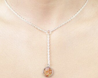 Date Night Silver Lariat Necklace, Sterling Silver Y Necklace with Citrine Pendant, Orange Gemstone Necklace