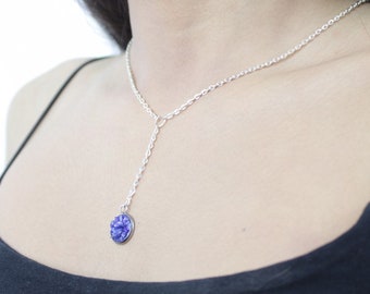 Cute and Classy Silver Necklace with Blue Lapis Lazuli Gemstone Pendant