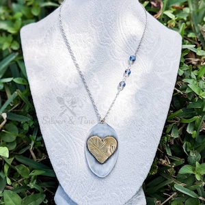 Heart silver plated vintage spoon bowl necklace with heart cut from a hand etched platter