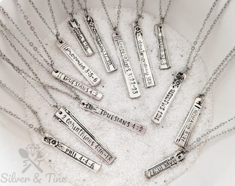 Scripture, Vintage, Silver Plated Spoon, Vertical Bar Necklaces, Christian, Easter, God, Jesus, Love, Peace, Comfort, Faith, minimalist