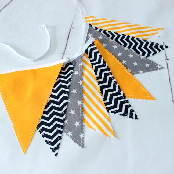 Guirlande De Fanions Decoration Chambre Bebe Gris Et Jaune Etsy France