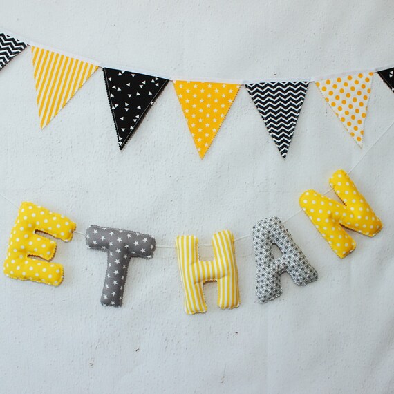 Guirlande De Prenom Decoration Chambre Bebe Jaune Gris Etsy