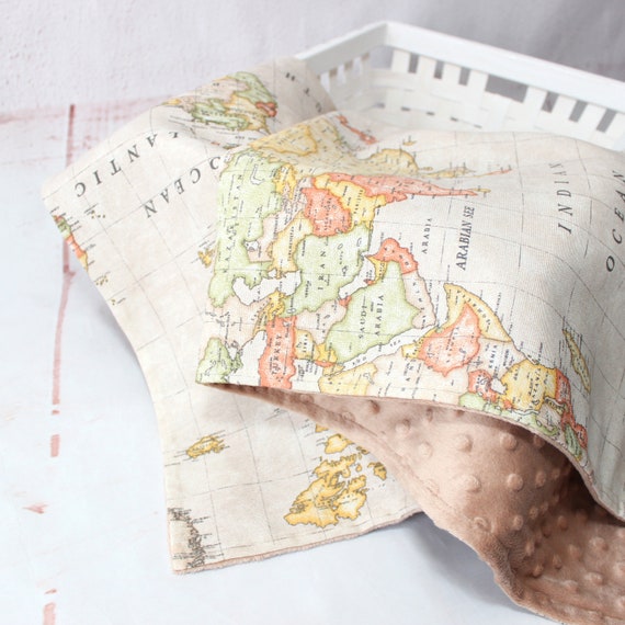 Travel Adventure Nursery Gender Neutral World Nursery Minky Baby Blankets World map Baby Blanket