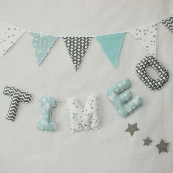 Guirlande Prenom Tissu Vert Eau Gris Deco Chambre Bebe Etsy France