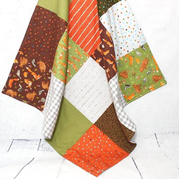 Baby Quilts Handmade 40 Woodland Baby Blanket Forest Nursery Kids Room Patchwork Foxes Nursery Baby Blanket Handmade