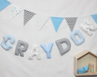 Blue Alphabet Bunting and Motifs Personalised Nursery Bunting 