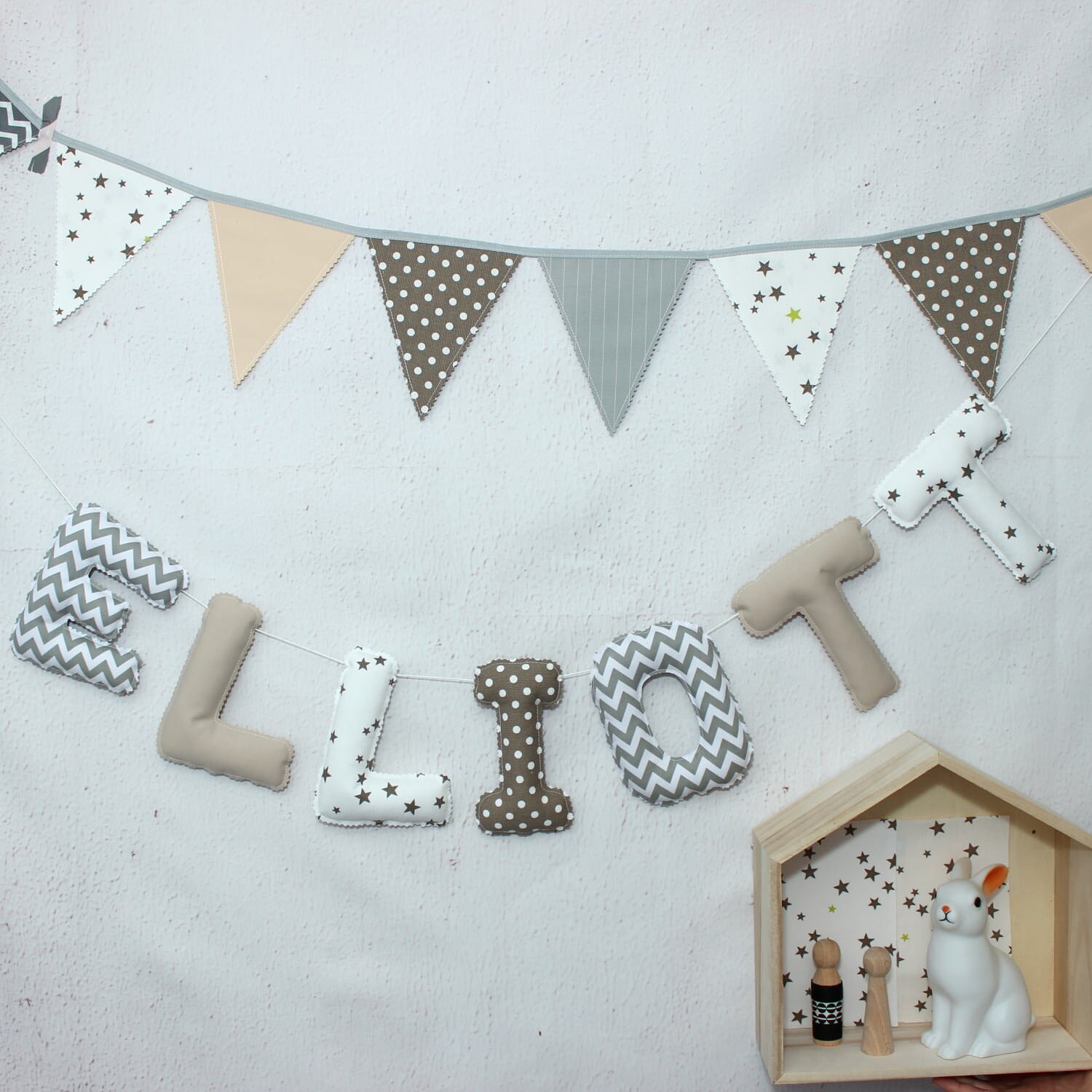 Guirlande Prénom, Prénom Bébé, Décoration Chambre Cadeau Naissance, Personnalisé, Banderole, Style N