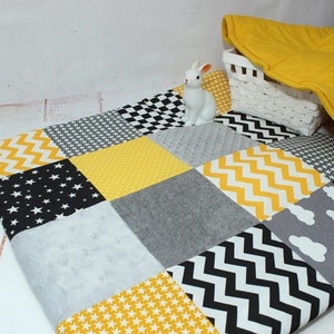 Baby Play mat, Tummy time Blanket, Montessori, Nursery Baby Rug, Yellow & Gray, Sensory Baby Blanket, Padded Baby Mat, Baby activity mat image 9