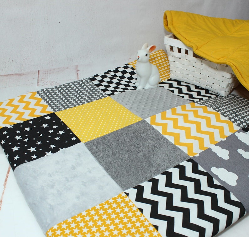 Baby Play mat, Tummy time Blanket, Montessori, Nursery Baby Rug, Yellow & Gray, Sensory Baby Blanket, Padded Baby Mat, Baby activity mat image 9