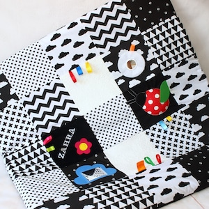 Montessori, tappetino da gioco sensoriale per bambini, giocattolo per bambini Montessori, arredamento della camera del bambino, bianco e nero, regalo di nascita, materiali Montessori