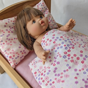 Doll Bedding Set - Doll duvet - Ikea Duktig Doll Bedding - Pink Flowers - For Dolls - Toy bedding - Doll bed bedding - Doll bed accessories