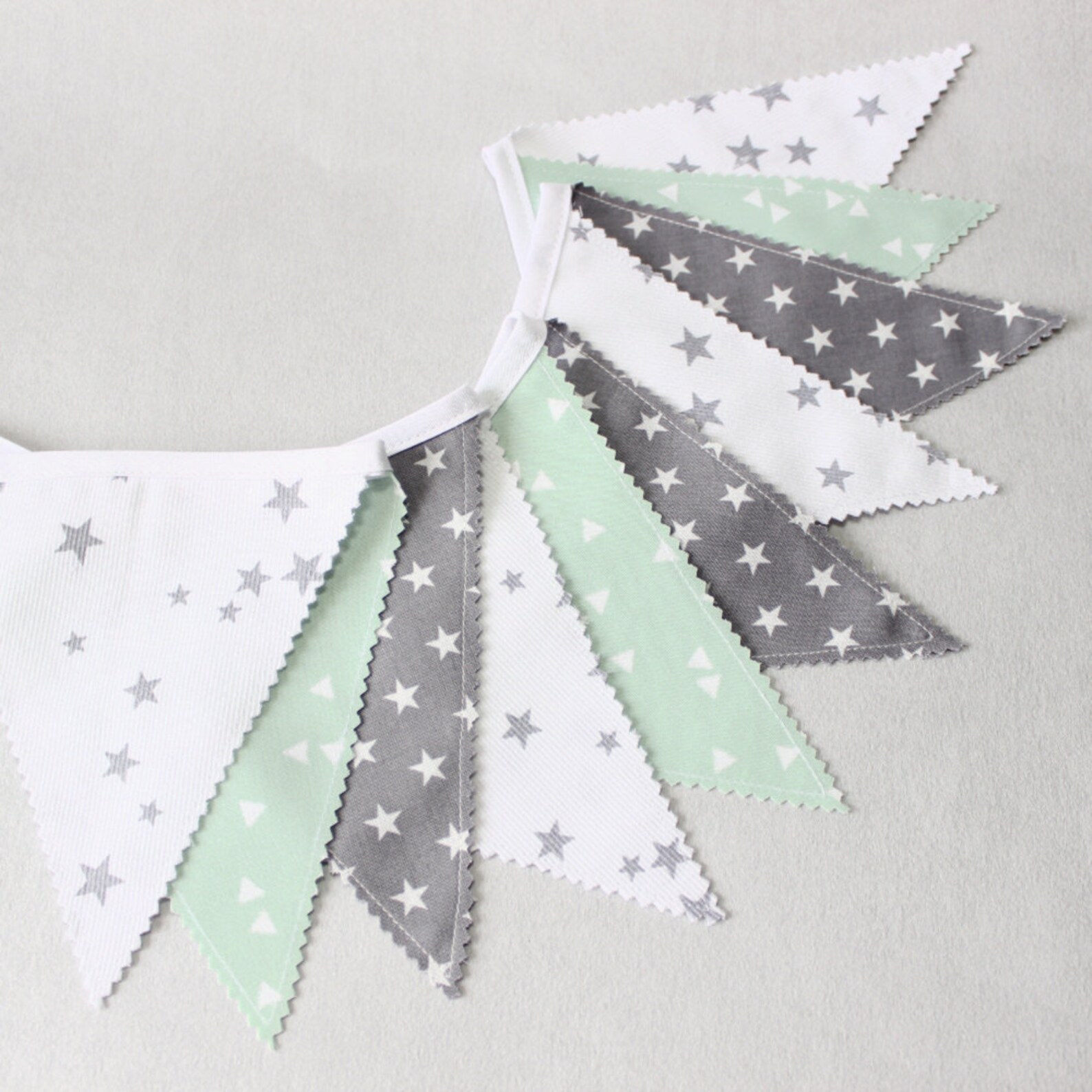 Bunting Garland Fabric Banner Mint Grey Star Nursery Etsy