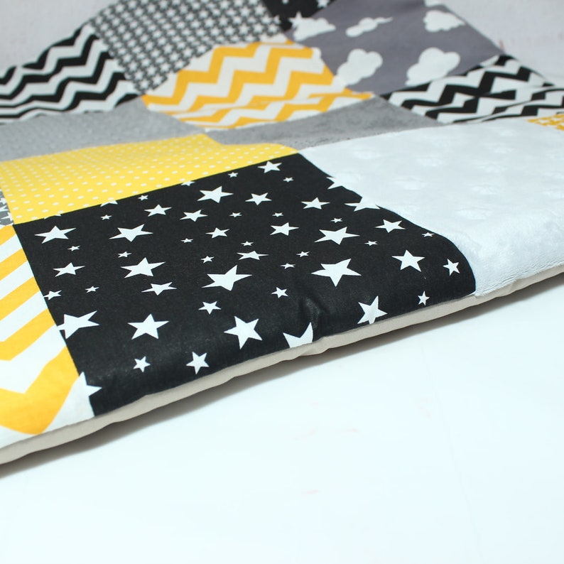 Baby Play mat, Tummy time Blanket, Montessori, Nursery Baby Rug, Yellow & Gray, Sensory Baby Blanket, Padded Baby Mat, Baby activity mat image 4