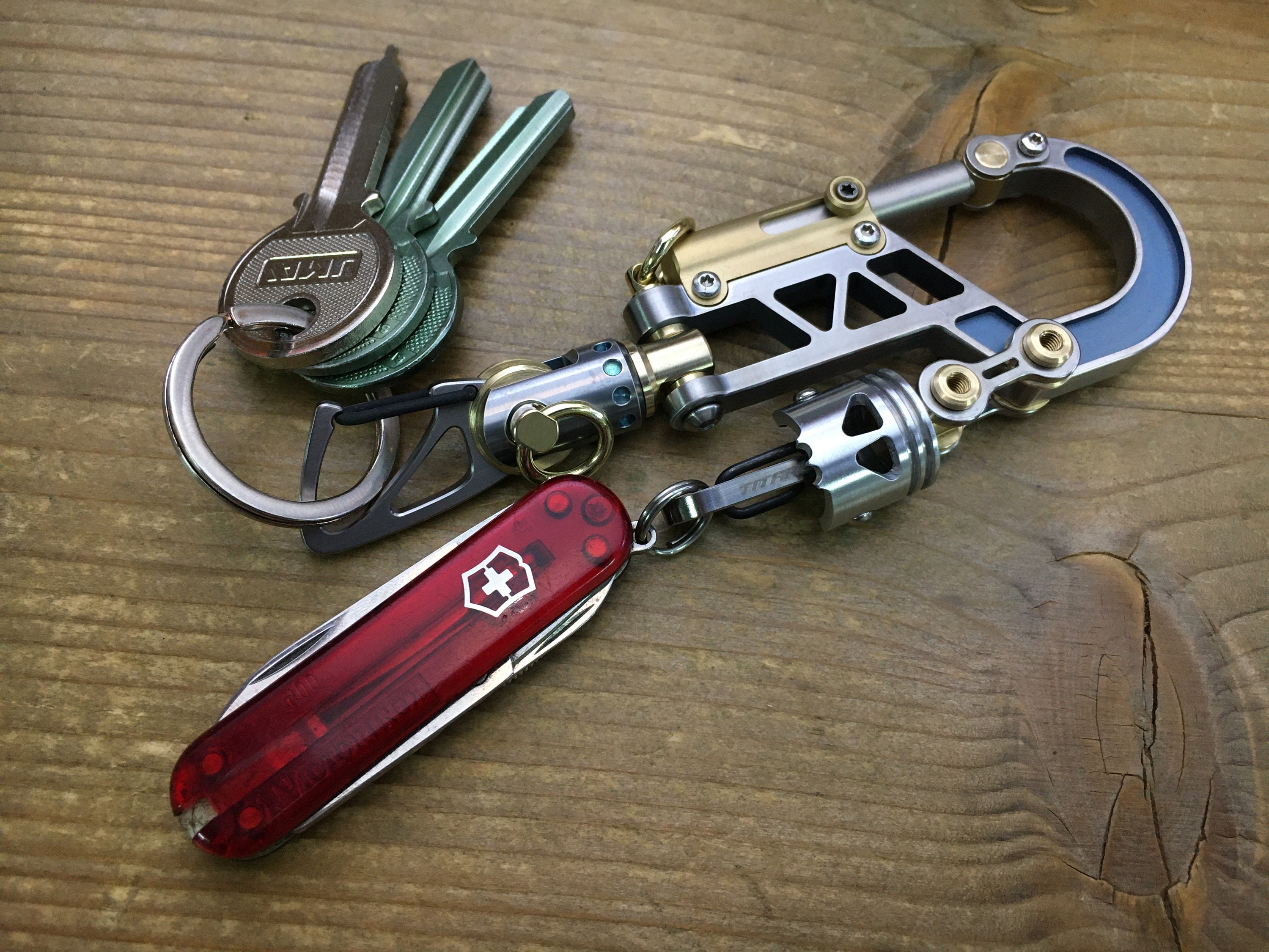 Titanium Bolt Carabiner Keychain / Swivel BiClip / Blue Turquoise