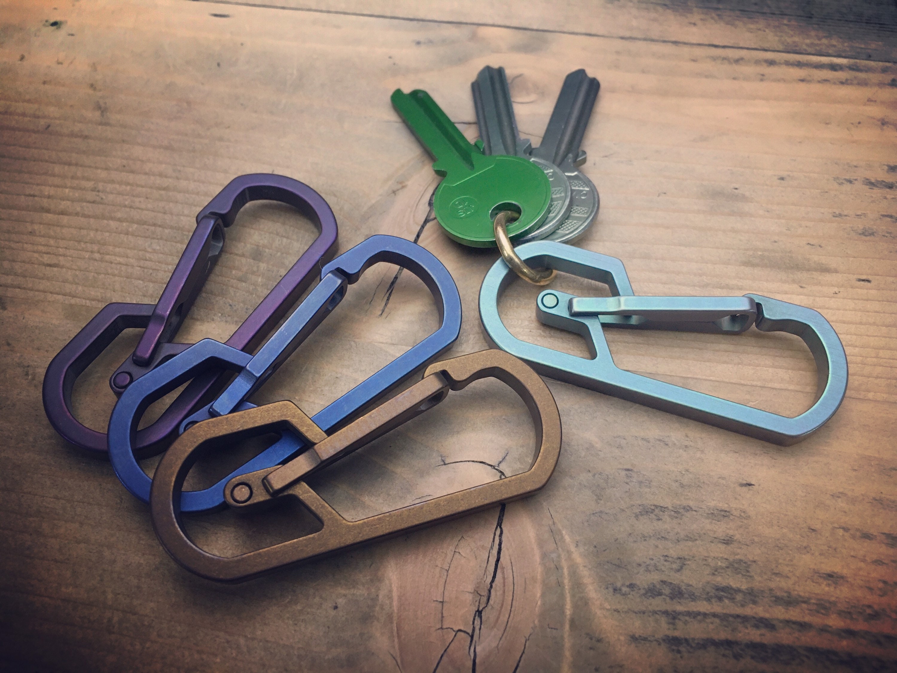 EDC Titanium Keychain, Key Ring, Carabiner, Copper Anodize, Slight Hues Of  Pink