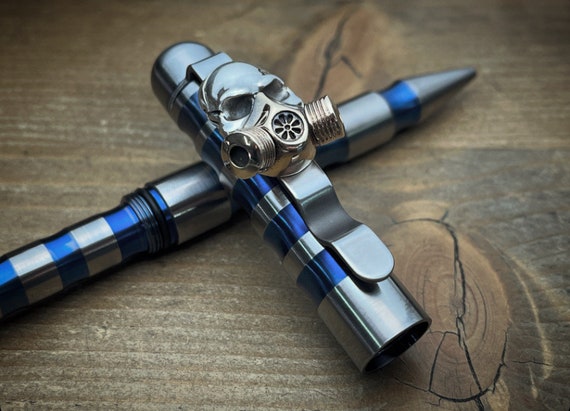 Solid Titanium Ballpoint Pen by Böker / XXL Silver Sterling Skull Clip