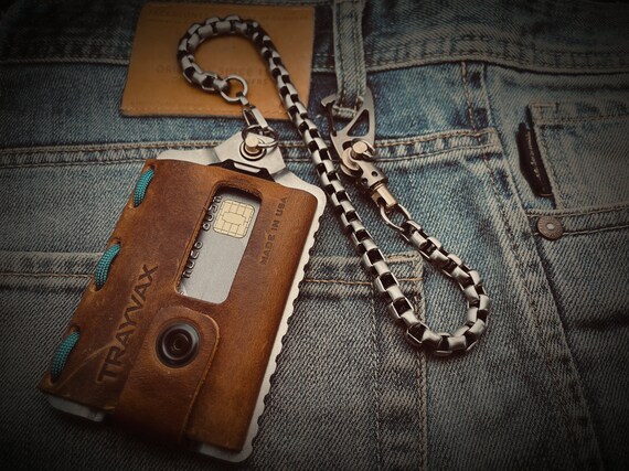 MOD Kit Trayvax Element S.S. Card holder Walletchain, Leather Brown Tobacco. XL