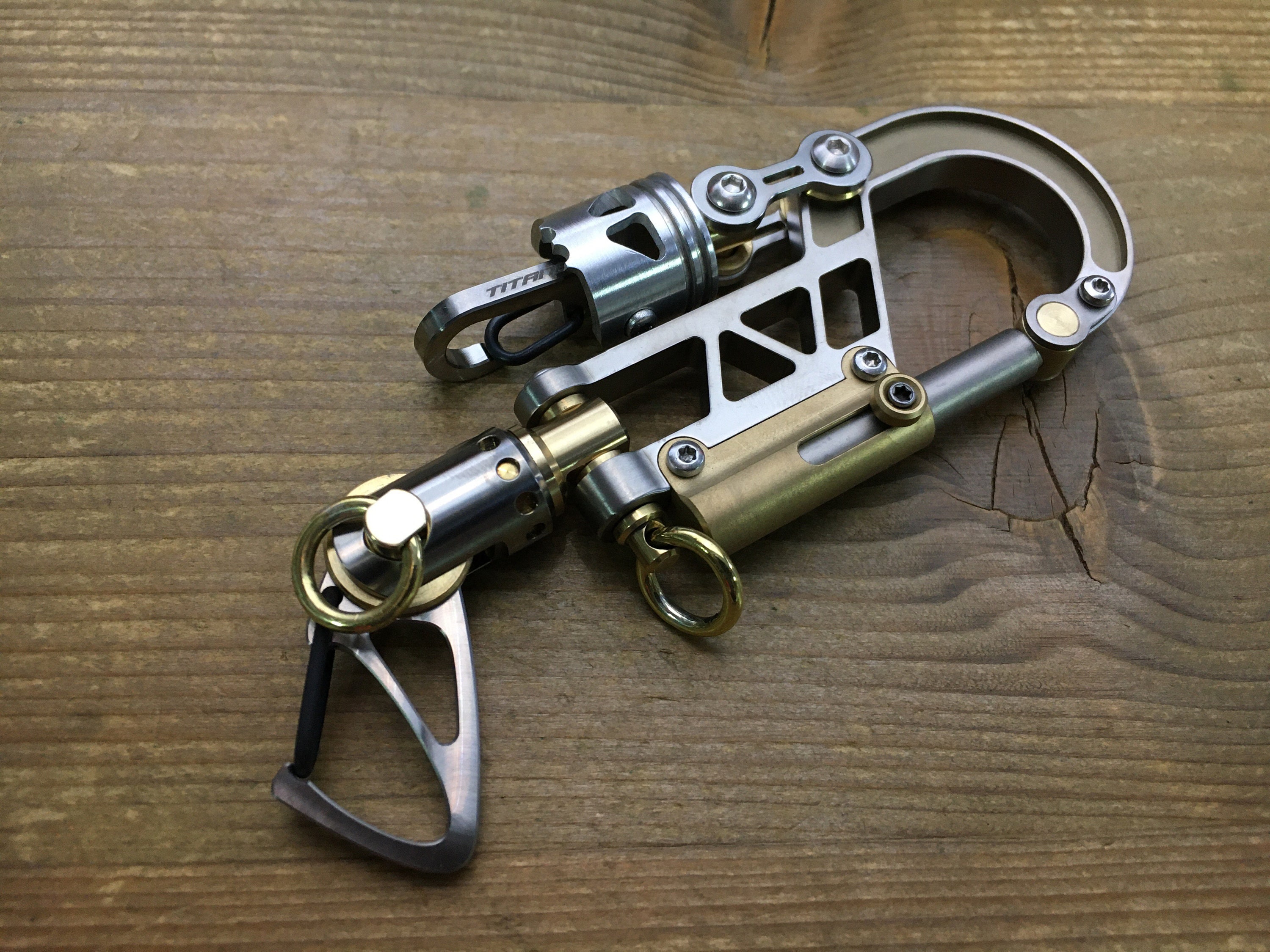 Titanium Bolt Carabiner Keychain / Swivel BiClip / Brown