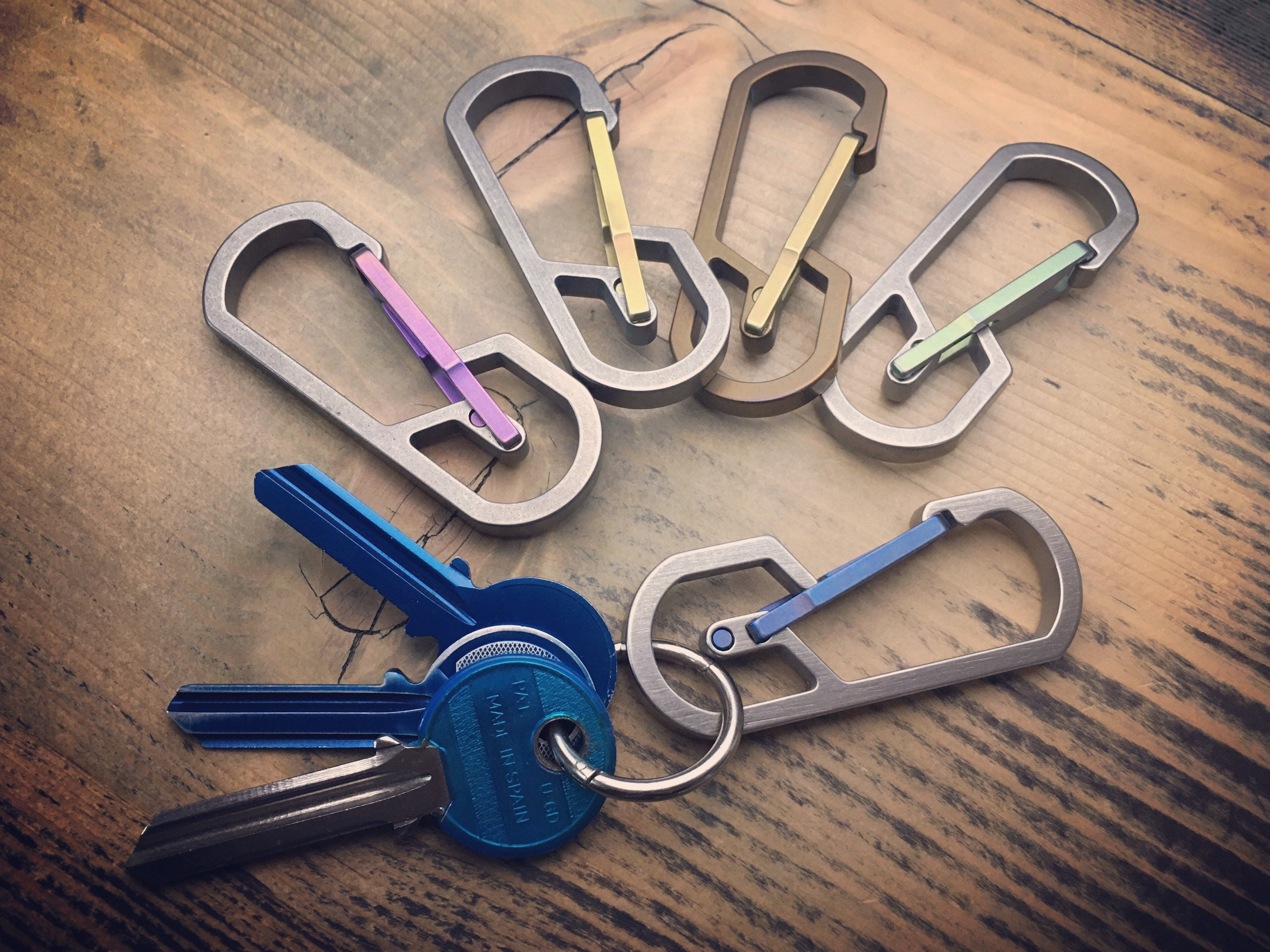 EDC Titanium Keychain, Key Ring, Carabiner, Copper Anodize, Slight Hues Of  Pink