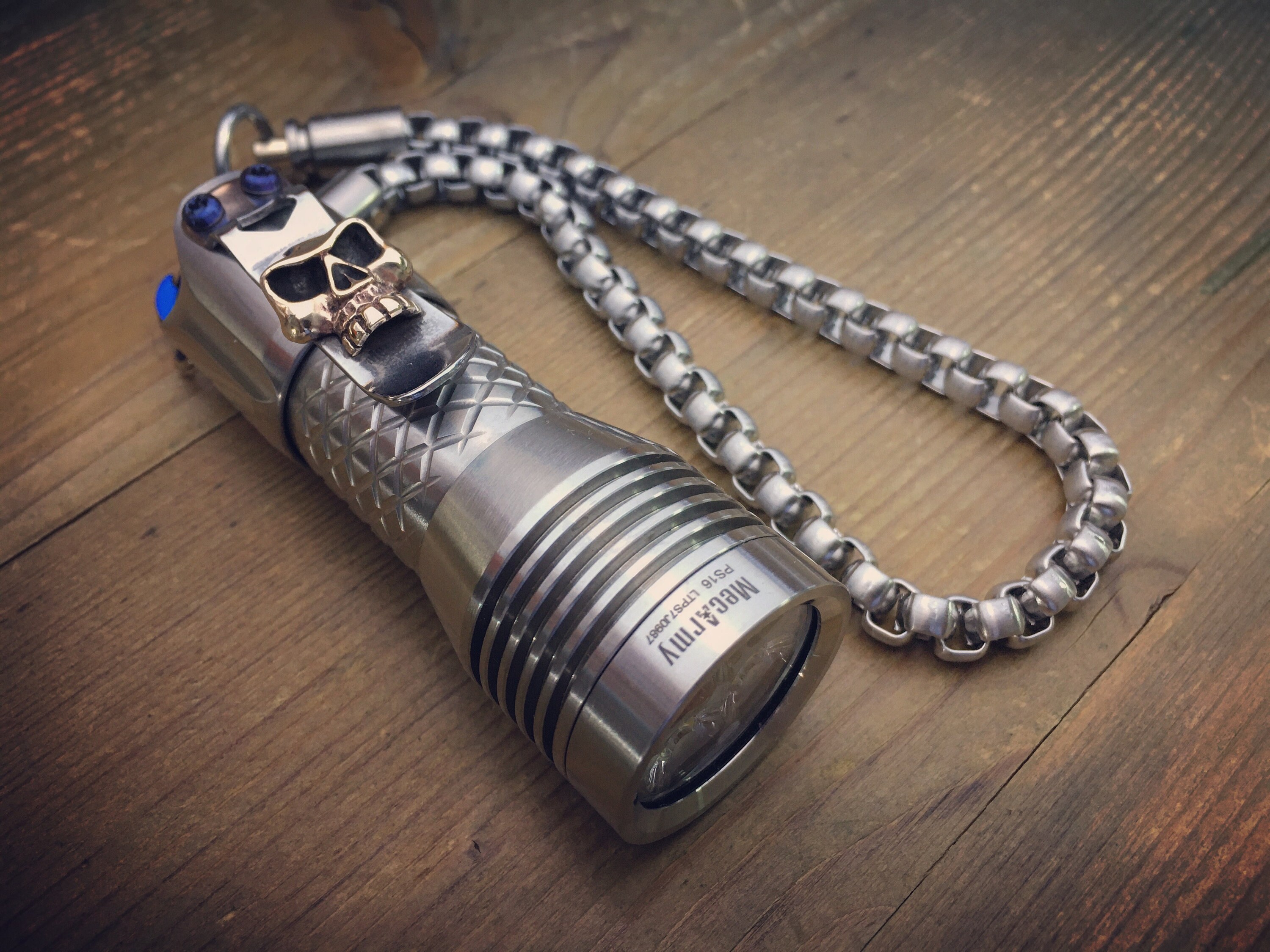 Brass Skull Monkey Clip / EDC Flashlight / Rechargeable Micro USB