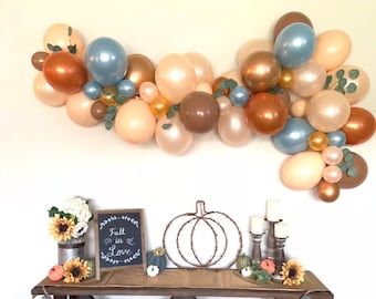 Little Pumpkin Balloon Garland | Rustic Pumpkin Baby Shower Decor | Slate and Rust Balloon Garland | Fall Bridal Shower | Blue Pumpkin Baby