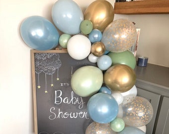 Sage and Dusty Blue Balloon Garland | Sage and Dusty Blue Bridal Shower Decor | Slate and Sage Baby Shower | Soft Blues and Green Balloons