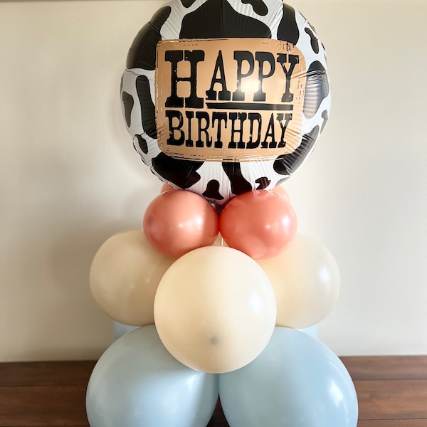 Barnyard Balloon Centerpiece | Fog and Burnt Orange Barnyard | Farm Birthday Balloons | Barnyard Birthday Balloons | Cow Print Balloons