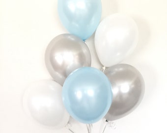Blue, Gray, and White Balloon Bouquet | Baby Shower Decor