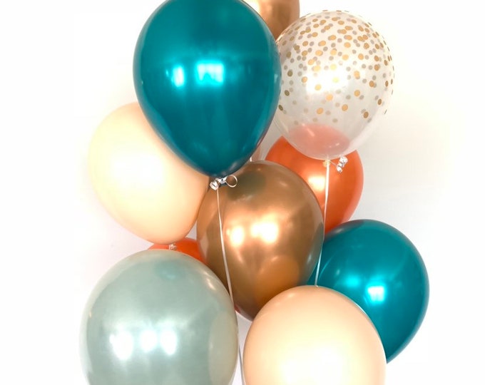 Sage Green Balloons | Fall Bridal Shower Decor | Teal and Orange Balloons | NEW Chrome Copper Balloons | Little Pumpkin First Birthday