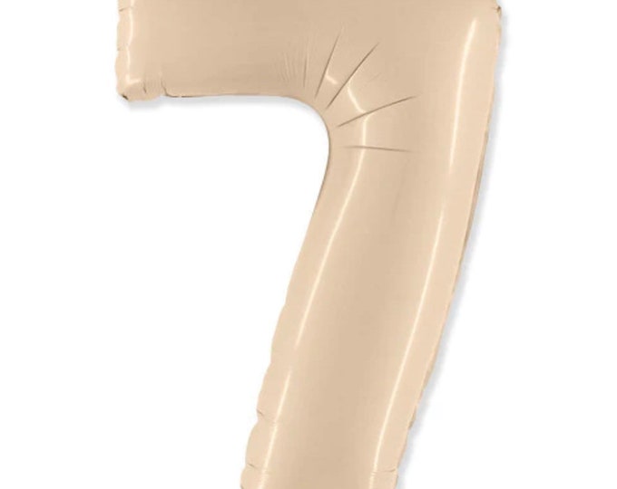 Cream Number 7 Balloon | Boho Seventh Birthday Balloons | Mylar Number Balloons | Large Foil Balloons | Beige Seven Balloons
