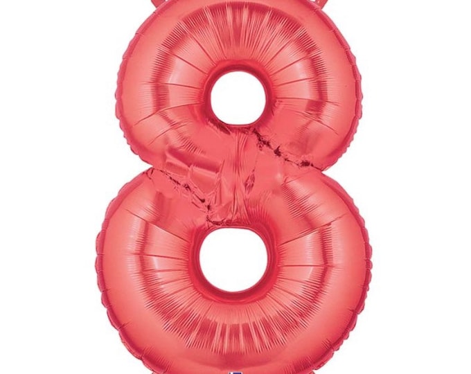 Red Number 8 Balloon | Red Eighth Birthday Balloons | Mylar Number Balloons | Large Foil Balloons | Red Eight Balloons