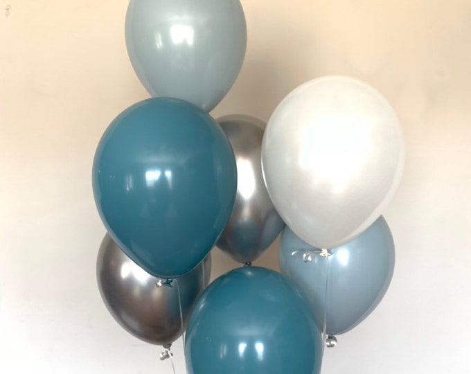 Steel and Fog Balloons | Blue and Silver Balloons | Something Blue | Silver Bridal Shower Decor | Pale Blue Baby Shower