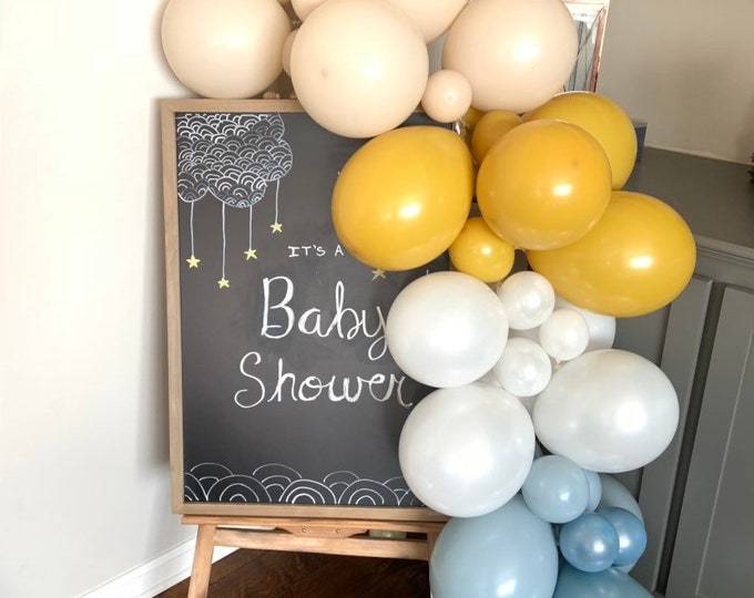 Slate Blue and Mustard Balloon Garland Kit | Dusty Blue Bridal Shower Decor | Slate Blue Baby Shower | Something Blue Bridal