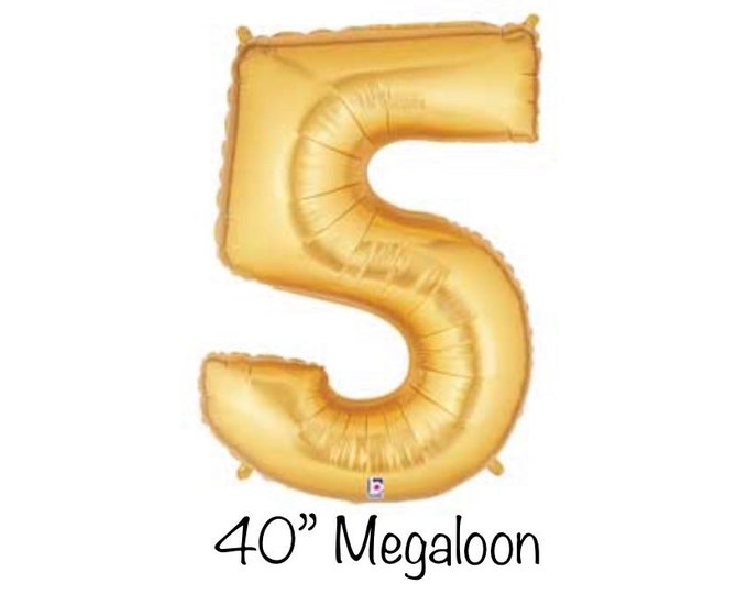 Gold Number 5 Balloon | Gold Fifth Birthday Balloons | Mylar Number Balloons | Large Foil Balloons | Gold Five Balloons