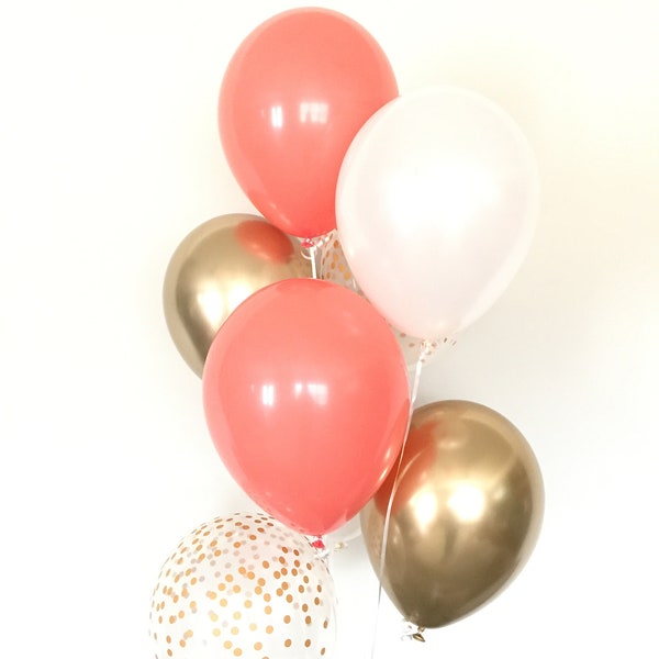 Coral and Gold Balloons | Gold and Coral Balloons | Gold and White Party Decor | Coral Bridal Shower | Gold Baby Shower Decor