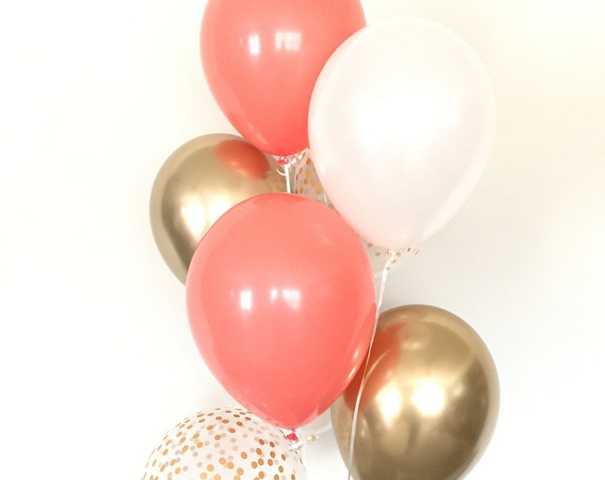 Coral and Gold Balloons | Gold and Coral Balloons | Gold and White Party Decor | Coral Bridal Shower | Gold Baby Shower Decor