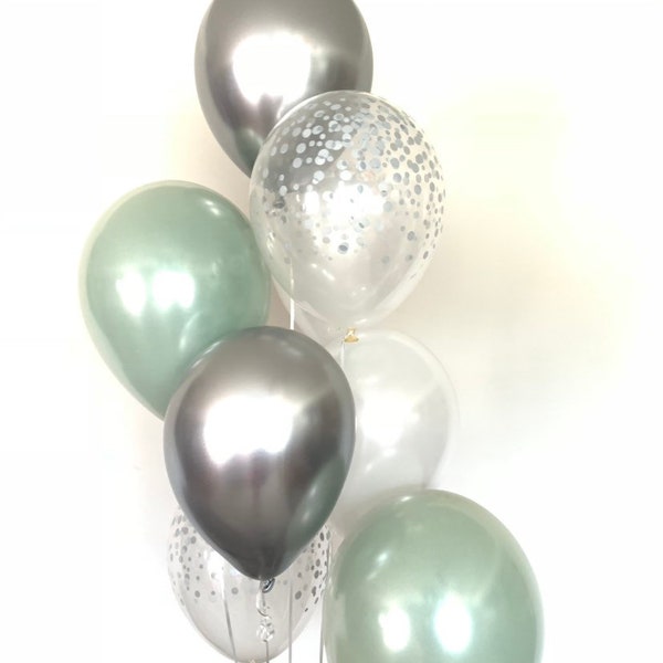 Sage Green Balloons | Silver Sage Wedding Decor | Green and Silver Balloons | Chrome Silver Balloons | Silver Sage Bridal Shower Decor